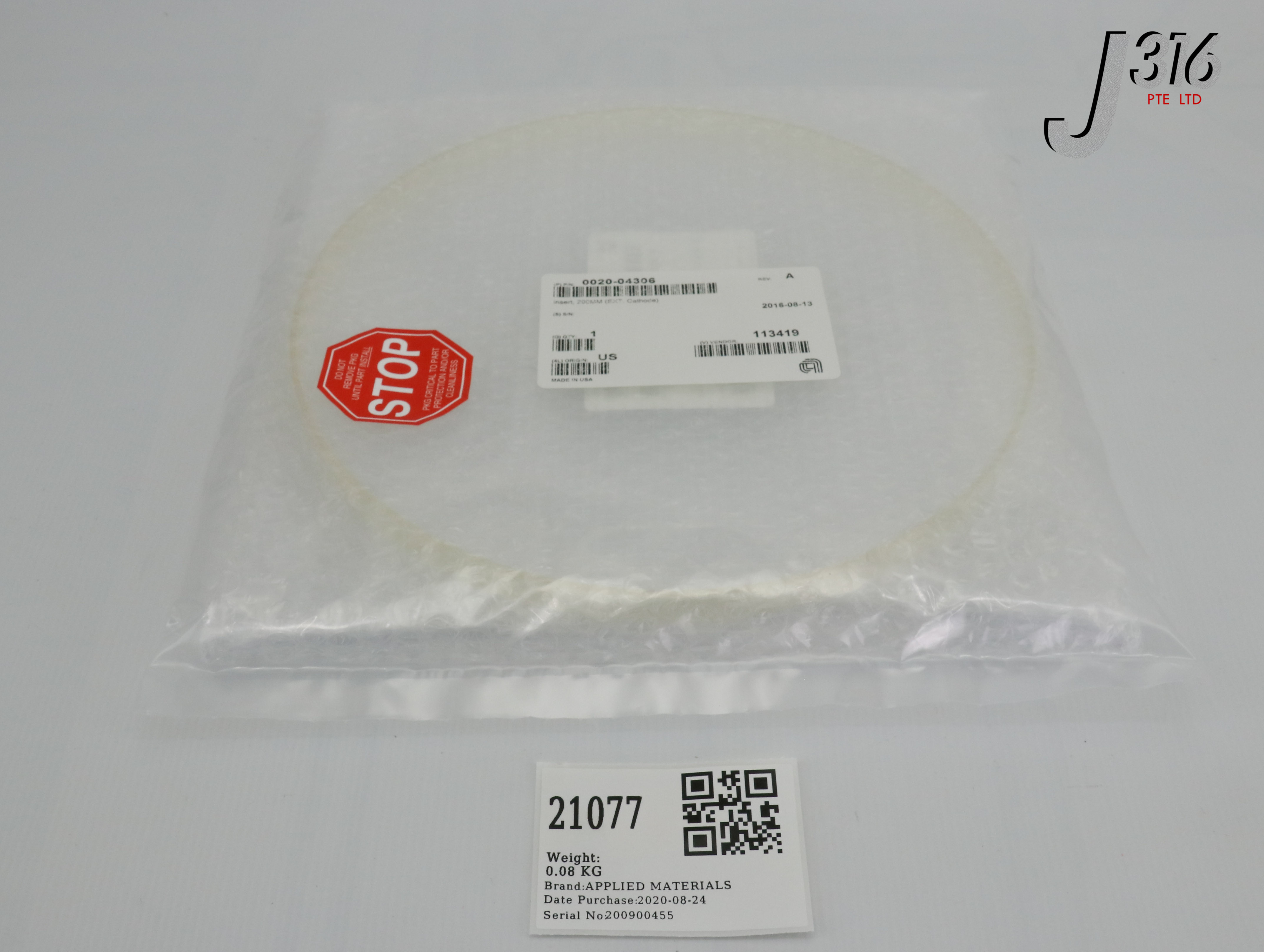21077 APPLIED MATERIALS INSERT,200MM EXT CATHOD (NEW) 0020-04306